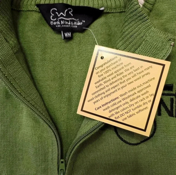 Earth Wind And Rider Womens Merino Wool Cycling 1/4 Zip Sweater Size M NEW Green - Picture 5 of 7